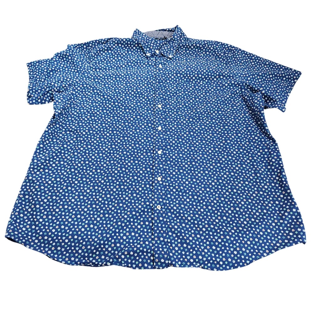 Nautica 4XLT Big Tall Blue Floral Stretch Short Sleeve Button Up Shirt